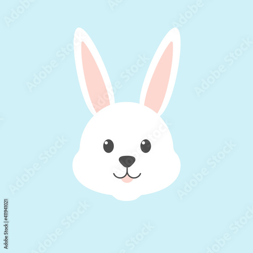 Bunny head icon. Cute happy rabbit character. Happy Easter symbol. Vector isolated on blue