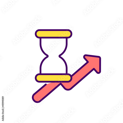 Increasing waiting time RGB color icon. Enhancing processing time. Cost-effective and long-term solution. Improving composting process. Waiting for long-term results. Isolated vector illustration