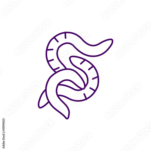 Earthworms RGB color icon. Terrestrial invertebrate. Litter decomposition. Ring-like segmenting body. Processing soil organic matter. Detritivorous dwelling organisms. Isolated vector illustration