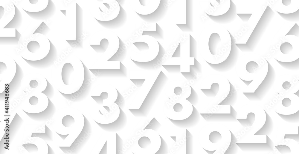 White pattern with white 3d numbers on it, play of light and shadow, letters forming texture, wallpaper background White pattern with white 3d numbers on it, play of light and shadow, letters forming texture, wallpaper background