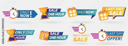 Sale countdown badges. only now, 1 day offer, one day sale last hour offer. Logos, signs, stickers, deal badge template for advertising, promotion, shop market.