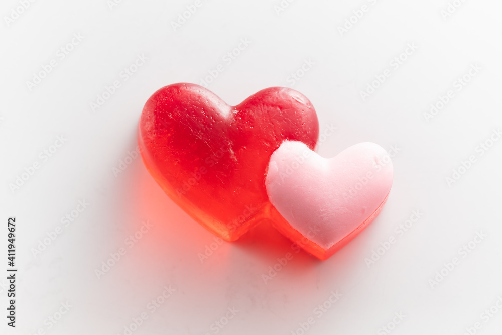 handmade soap with heart shape, white background