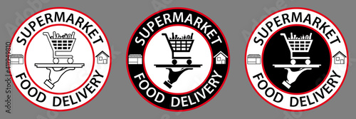 3 versions d’un badge pour informer les consommateurs de livraison de produits vendus en supermarché.