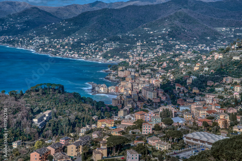 Coast of the Ligurian Riviera with the view of Camogli