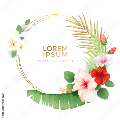 Tropical floral wreath  frame with exotic nature.
