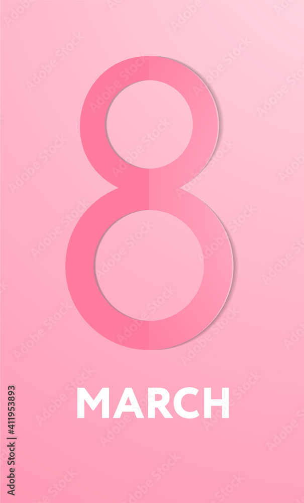 International women's day postcard Vector illustration in paper art style 8 march inscription on pastel pink gradient background Greeting card template International women's day postcard Vector illustration in paper art style 8 march inscription on pastel pink gradient background Greeting card template