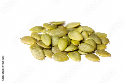 Pumpkin seeds on a white background