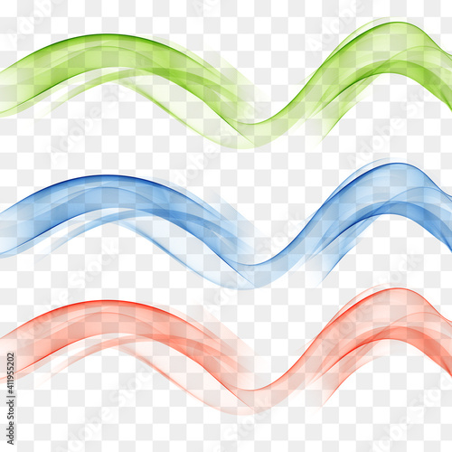 Abstract blue,green and red wave set on transparent background. Vector Illustration.