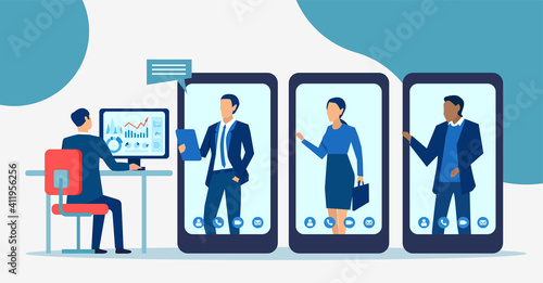 Vector of businesspeople communicating online using modern technology