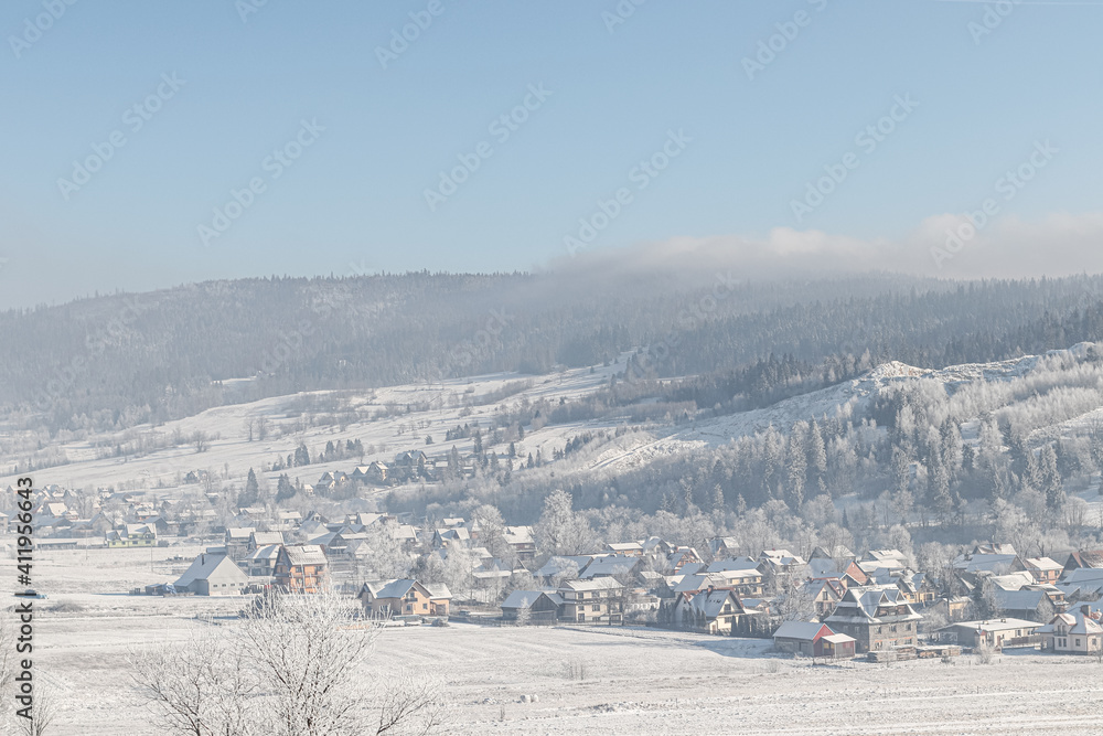 Winter landscape of Poland in snow 