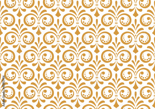 Wallpaper in the style of Baroque. Seamless vector background. White and gold floral ornament. Graphic pattern for fabric, wallpaper, packaging. Ornate Damask flower ornament