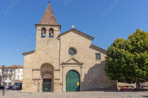 Chaves, Portugal, September 6, 2020: The historic Church of Santa Maria Maior (the Igreja Matriz or Parish Church) is located in the center of Chaves, close to the Town Hall.