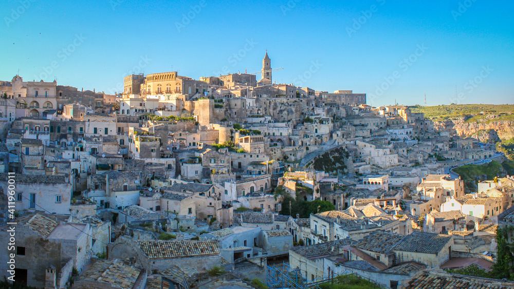 Matera and its stone dwellings in the canyon