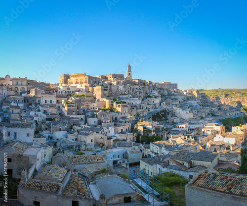 Matera and its stone dwellings in the canyon