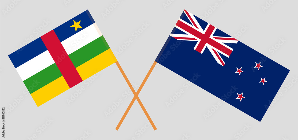 Crossed flags of Central African Republic and New Zealand Crossed flags of Central African Republic and New Zealand