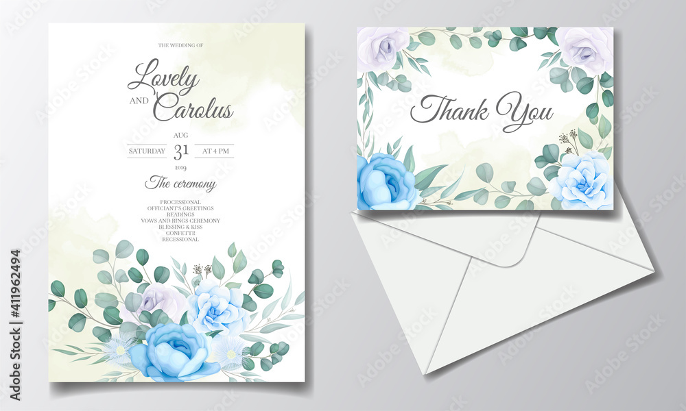 Beautiful flower and leaf wedding invitation card template