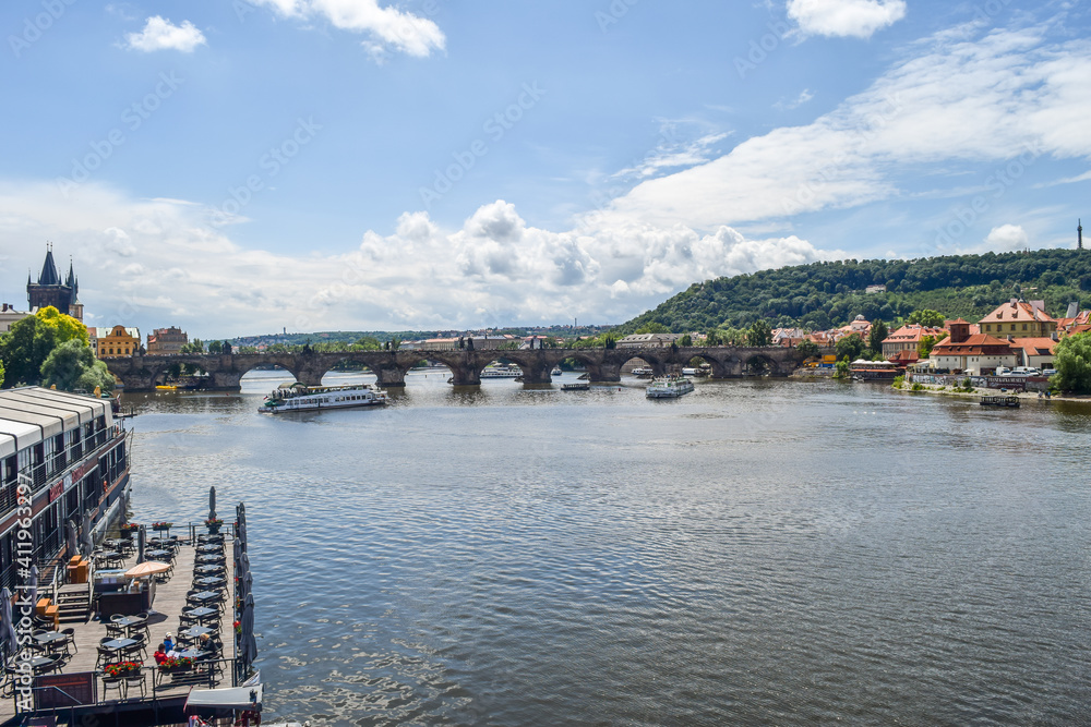 Prague. Czech Republic. June 20, 2015 View of the bridge across the Vltava river