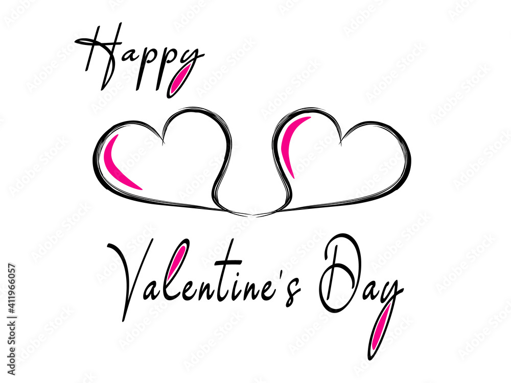 Valentine's Day. Two hearts drawn and isolated on a white background. Vector illustration,