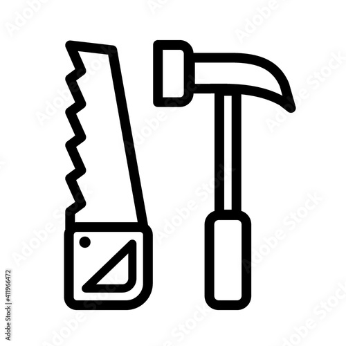 Saw and hammer simple vector icon or logo