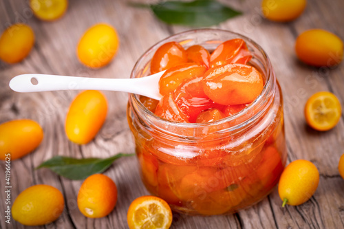 Kumquat jam in a glass jar