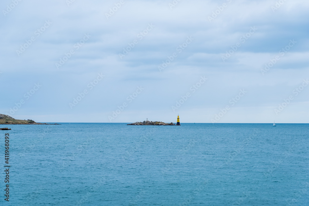 Roscoff, France - August 28, 2019: Enez Pigued is a small island off the coast of Roscoff on the north coast of Finistere in Brittany