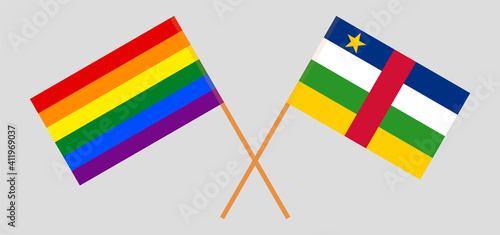 Crossed flags of LGBTQ and Central African Republic