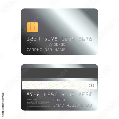 Platinum Credit Card. Empty, platinum plastic card template isolated on white background. Realistic style. Business and finance concept. Vector illustration EPS 10.