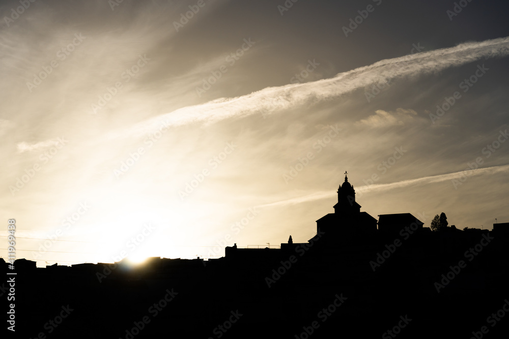 Stock photo of beautiful city of Montilla against cloudy sky.