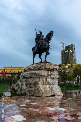 Statue of Skanderbeg in the albanian capital Tirana photo