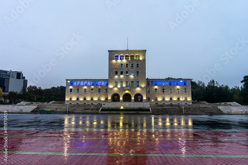 Polytechnic University of the albanian capital Tirana during a rainy day photo