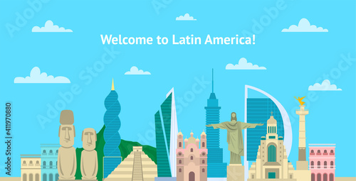 Cartoon Color Welcome to Latin America Concept Template Banner Card. Vector