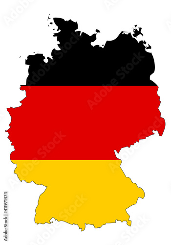 Germany map with flag - outline of german state with a national flag, white background, vector
