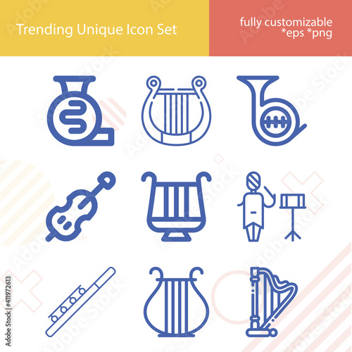 Simple set of musical group related lineal icons.