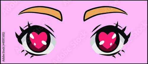 Manga eyes of cartoon female character in love. Vector design for t-shirt graphics, fashion prints, tees, stickers, posters.
