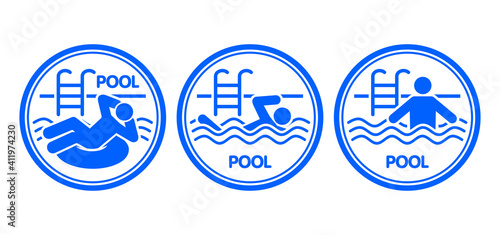 Round pool rest icons set. Relaxation in water. Vector on transparent background