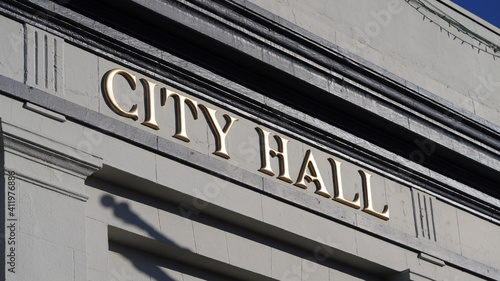 Angled City Hall words on building 