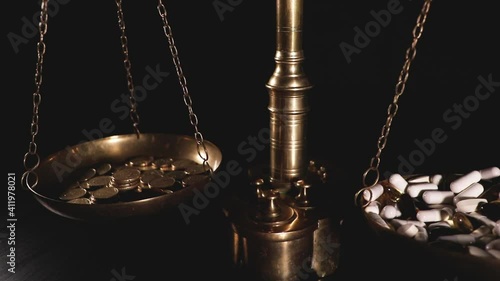 scale with pills and coins
