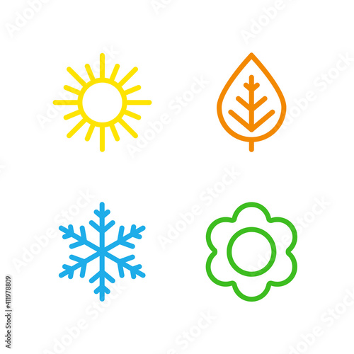 A set of colorful icons of seasons. The seasons - winter, spring, summer and autumn. Weather forecast sign. Season simple elements concept.