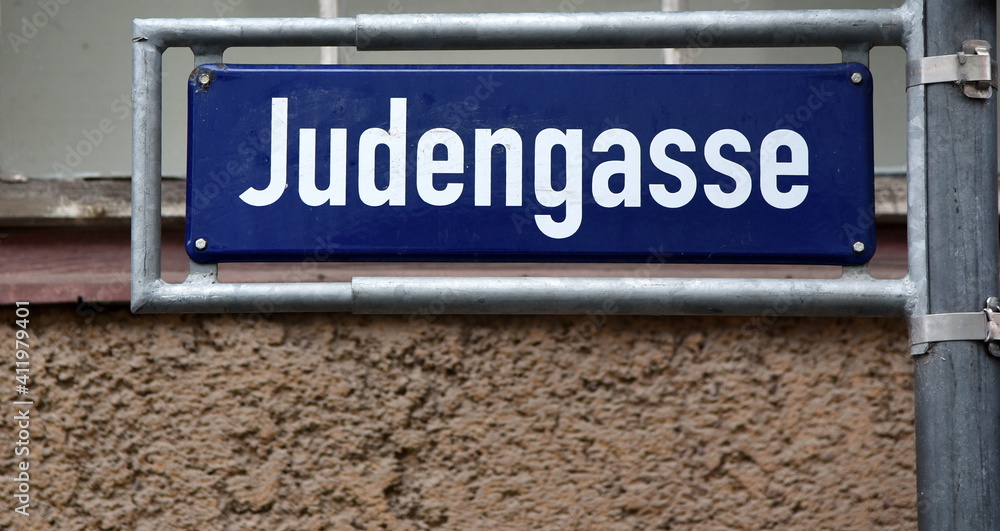 Obraz premium Blaues Straßenschild: Judengasse