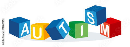 Autism awareness day. Colorful cubes, blocks with autism sign. Vector illustration.