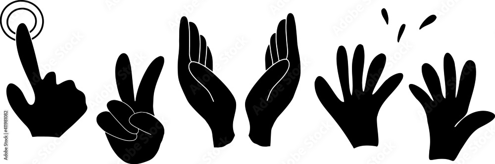 Fototapeta premium Hands gestures doodle style. Black illustration hands
