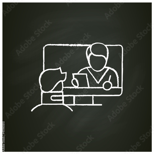 Online rehabilitation chalk icon.Telehealth medical care.Virtual rehabilitologist consultation.Telemedicine, health care concept.Online medicine,orthopedics.Isolated vector illustration on chalkboard 