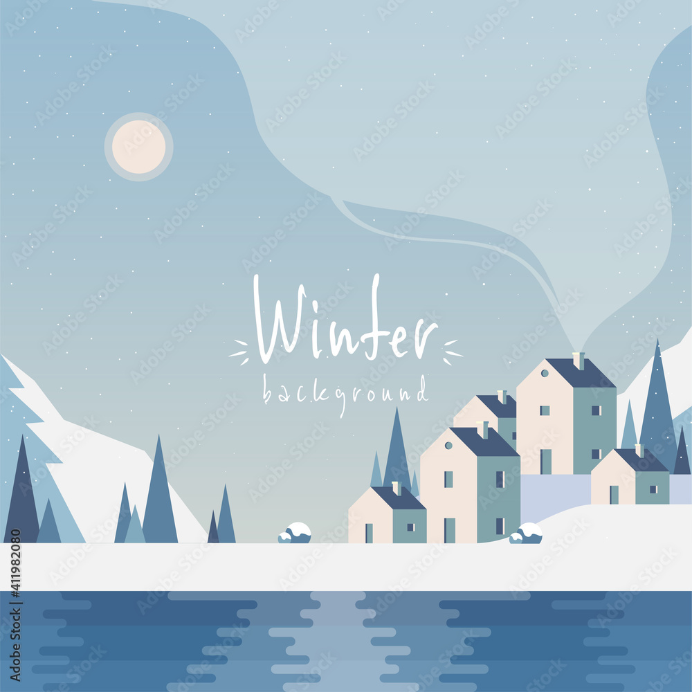 Fototapeta premium Winter vector background. Cute winter landscape