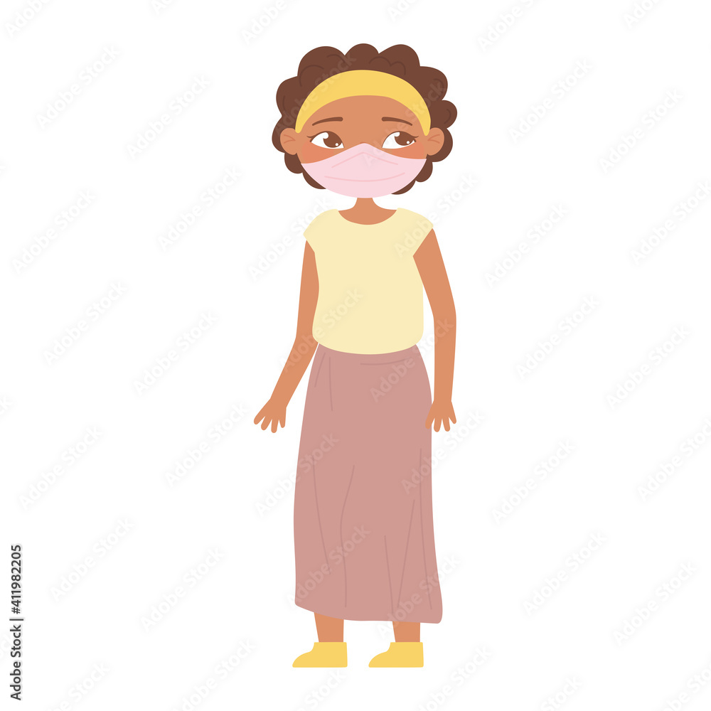 afro american girl cartoon character with face mask afro american girl cartoon character with face mask