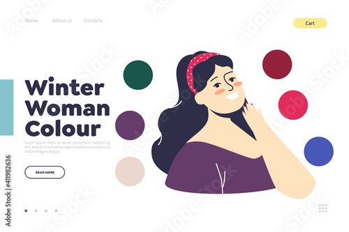 Winter woman color type. Template landing page for seasonal color type analysis guidance
