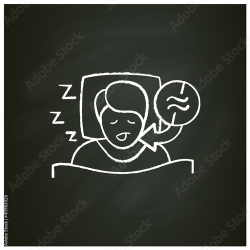 Apnea chalk icon. Sleep disorder. Healthy sleeping concept. Sleep problems treatment. Breathing trouble during sleep. Health care. Isolated vector illustration on chalkboard