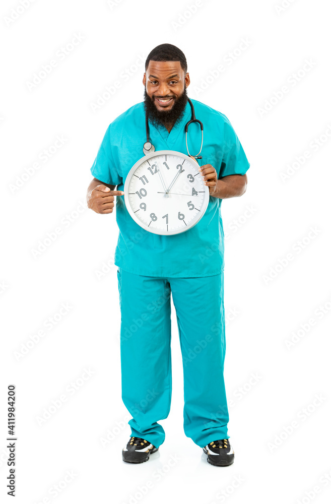 Doctor Points At Typical Analog Clock Doctor Points At Typical Analog Clock