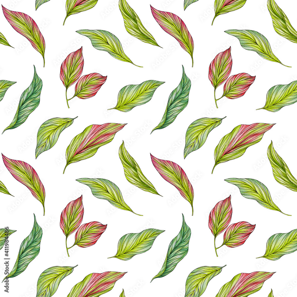 Seamless pattern with leaves on white background Seamless pattern with leaves on white background