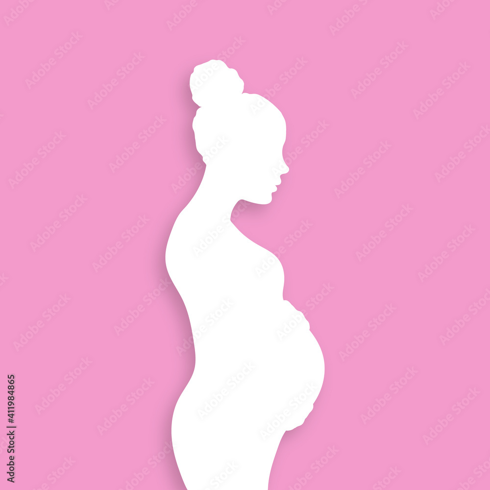 Pregnant woman silhouette. Paper cut design. Vector illustration.