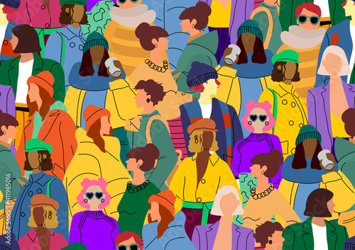 Group of multicolored multinational girls